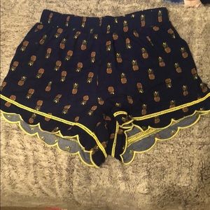 Navy flowy pineapple shorts